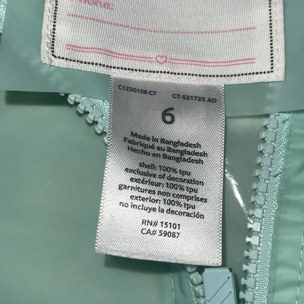 Girls Size 6 Carters Rain Coat Jacket Clear Pastel Color‎ block Pink Teal Yellow